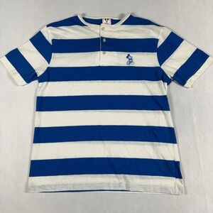 Disney Mickey Mouse Striped Henley Shirt Vintage Made in USA Blue White Mens M